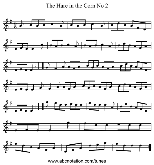 The Hare in the Corn No 2 - staff notation