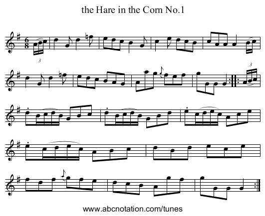 the Hare in the Corn No.1 - staff notation