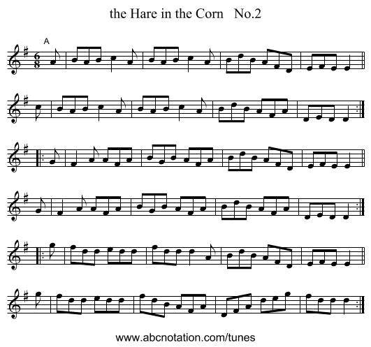 the Hare in the Corn   No.2 - staff notation