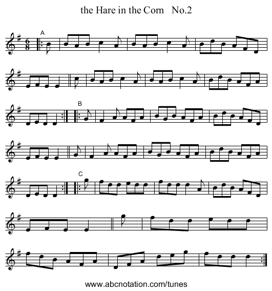 the Hare in the Corn No.2 - staff notation