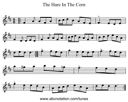 The Hare In The Corn - staff notation