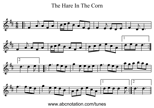 The Hare In The Corn - staff notation