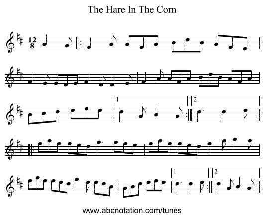 The Hare In The Corn - staff notation