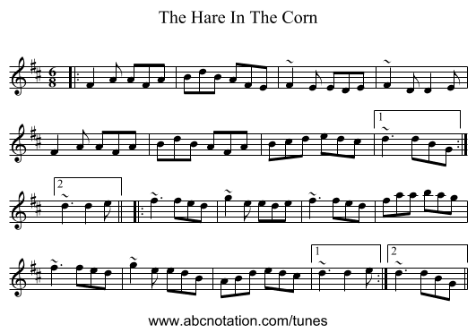 The Hare In The Corn - staff notation