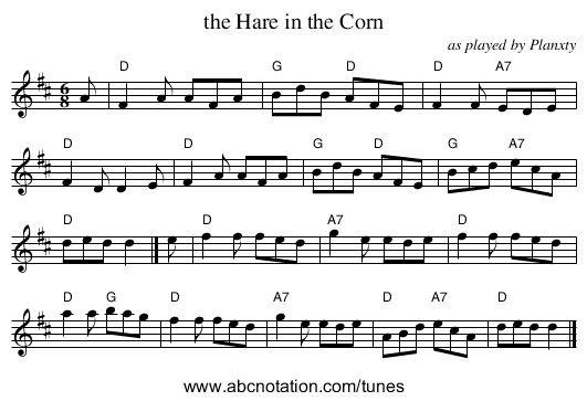 the Hare in the Corn - staff notation