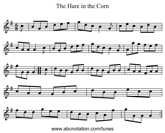 The Hare in the Corn - staff notation