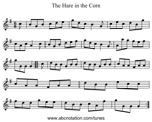 The Hare in the Corn - staff notation