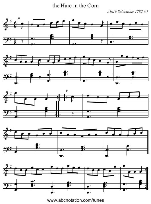 the Hare in the Corn - staff notation