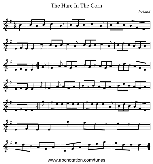 The Hare In The Corn - staff notation