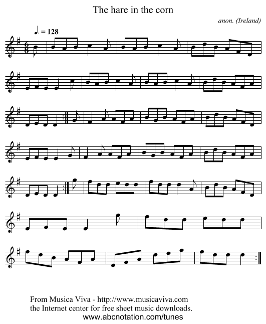The hare in the corn - staff notation