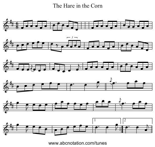 The Hare in the Corn - staff notation