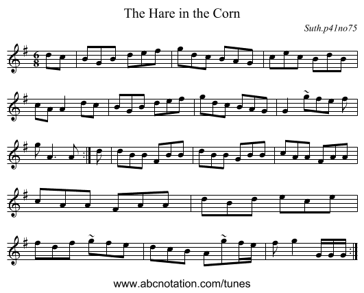 The Hare in the Corn - staff notation