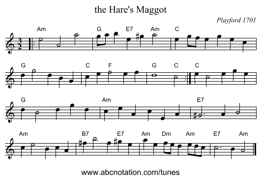 the Hare's Maggot - staff notation