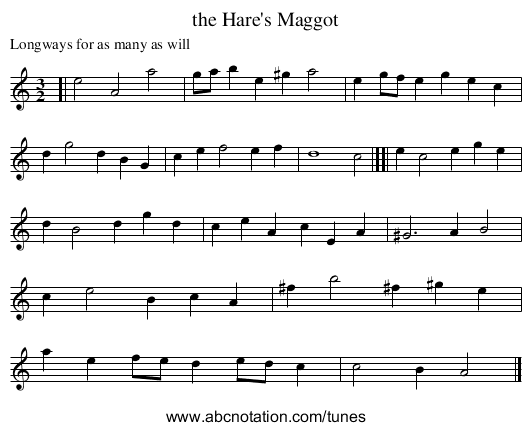 the Hare's Maggot - staff notation