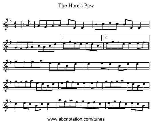 The Hare's Paw - staff notation