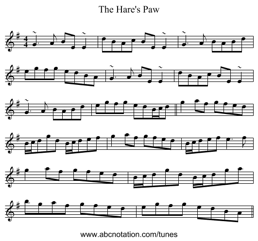 The Hare's Paw - staff notation