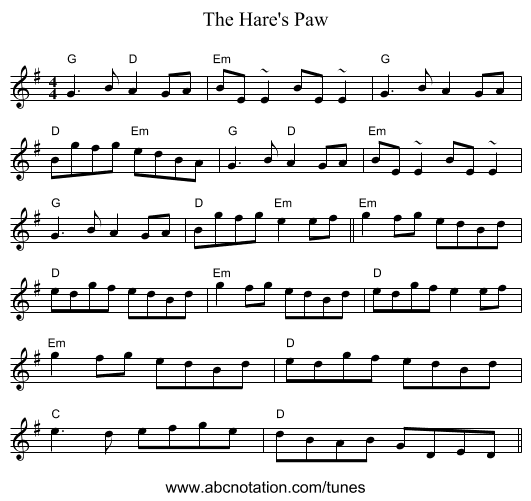 The Hare's Paw - staff notation