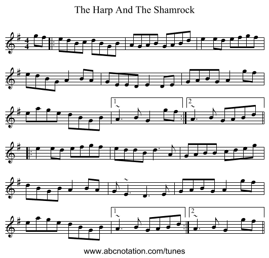 The Harp And The Shamrock - staff notation