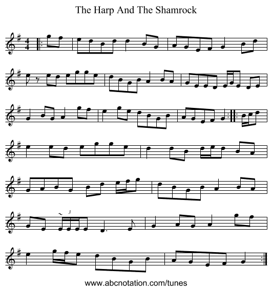 The Harp And The Shamrock - staff notation