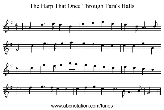 The Harp That Once Through Tara's Halls - staff notation