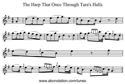 The Harp That Once Through Tara's Halls - staff notation