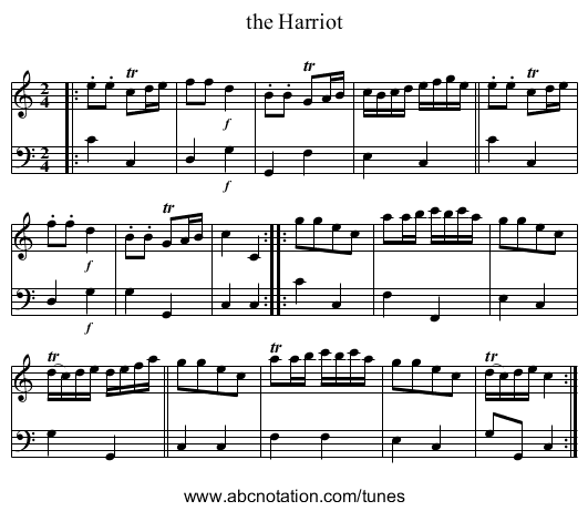the Harriot - staff notation