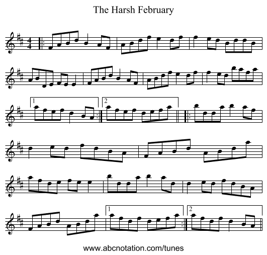 The Harsh February - staff notation