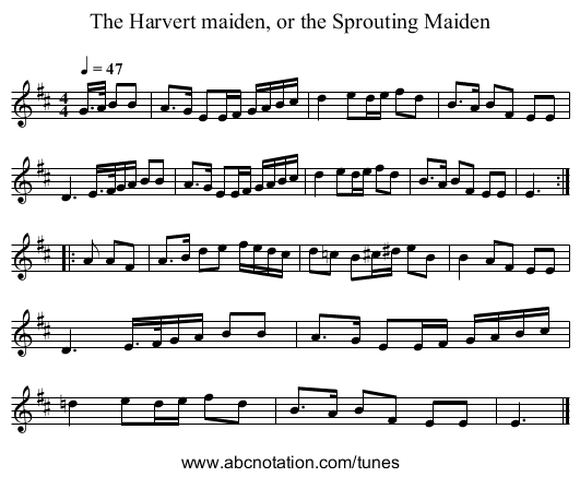 The Harvert maiden, or the Sprouting Maiden - staff notation