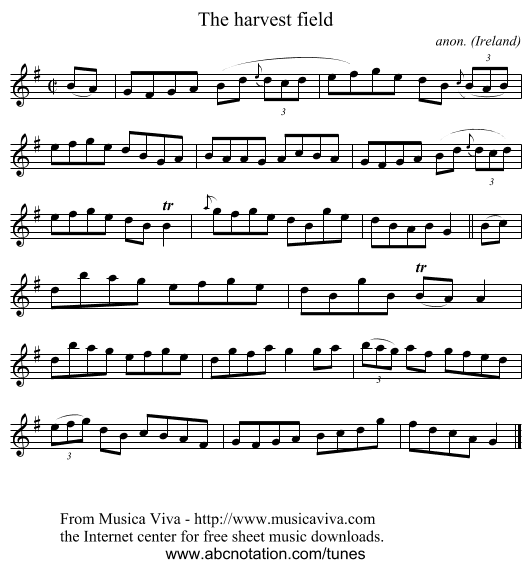 The harvest field - staff notation