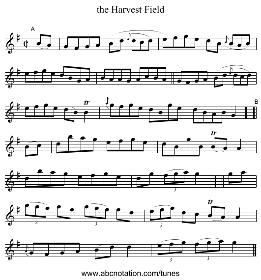 the Harvest Field - staff notation