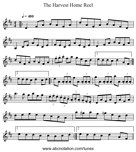 The Harvest Home Reel - staff notation