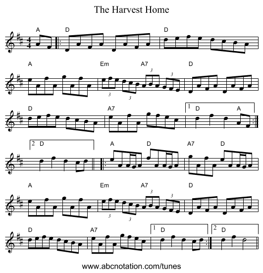 The Harvest Home - staff notation
