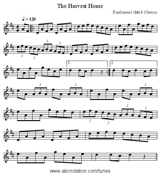 The Harvest Home - staff notation