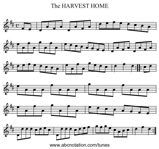 The HARVEST HOME - staff notation