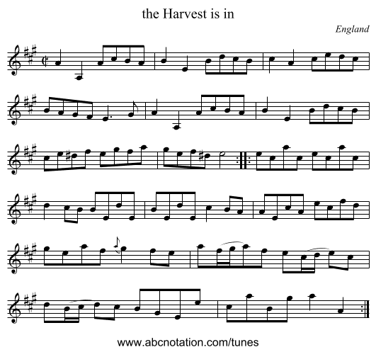 the Harvest is in - staff notation
