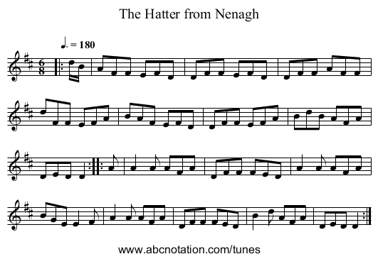 The Hatter from Nenagh - staff notation