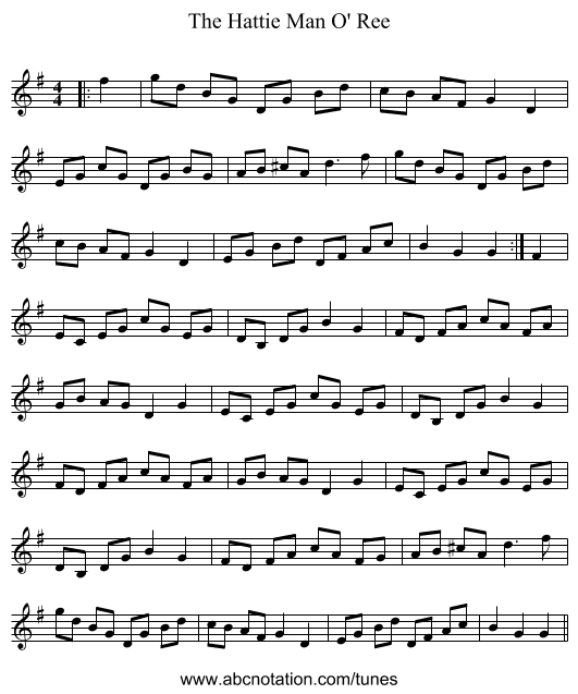 The Hattie Man O' Ree - staff notation