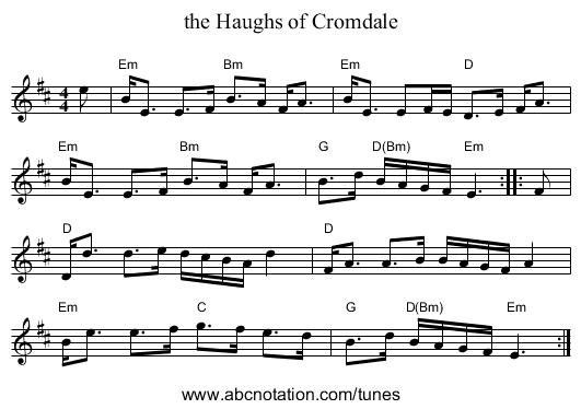 the Haughs of Cromdale - staff notation