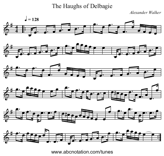 The Haughs of Delbagie - staff notation