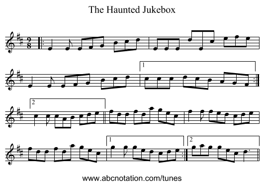The Haunted Jukebox - staff notation