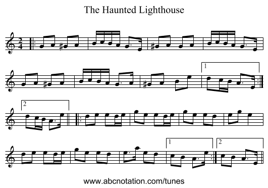 The Haunted Lighthouse - staff notation
