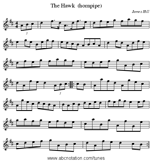 The Hawk  (hornpipe) - staff notation