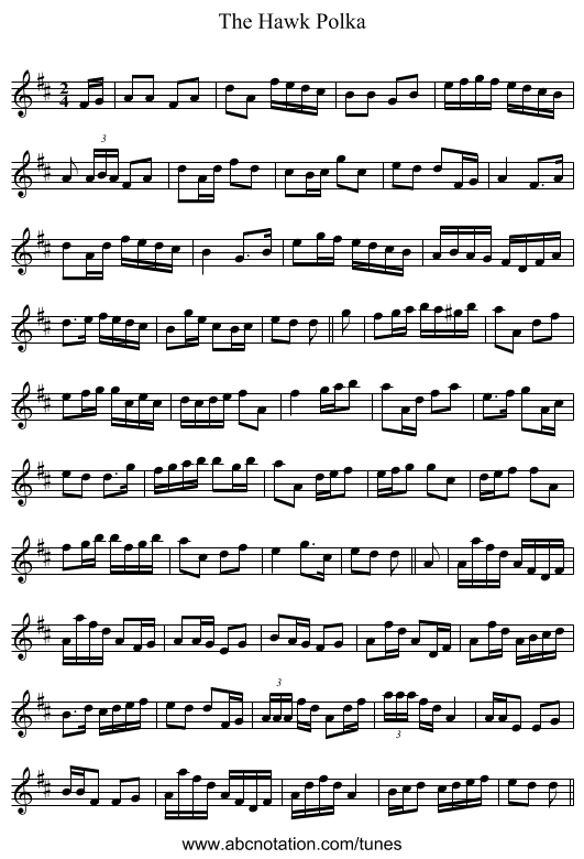 The Hawk Polka - staff notation