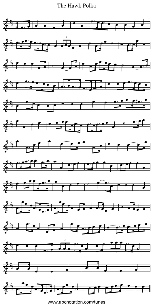 The Hawk Polka - staff notation