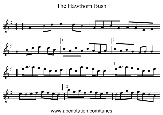 The Hawthorn Bush - staff notation