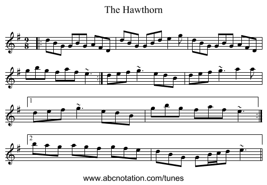 The Hawthorn - staff notation