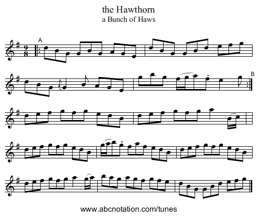 the Hawthorn - staff notation