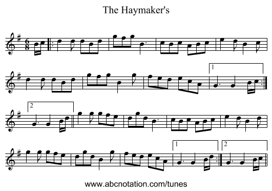 The Haymaker's - staff notation