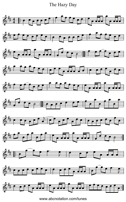 The Hazy Day - staff notation