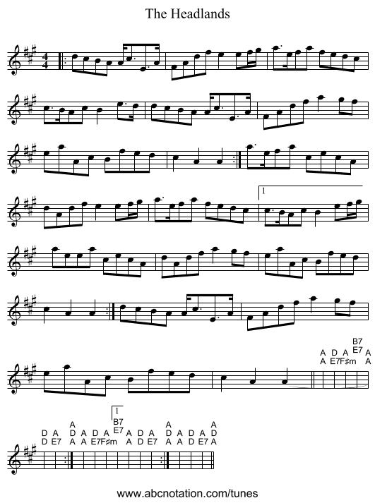 The Headlands - staff notation